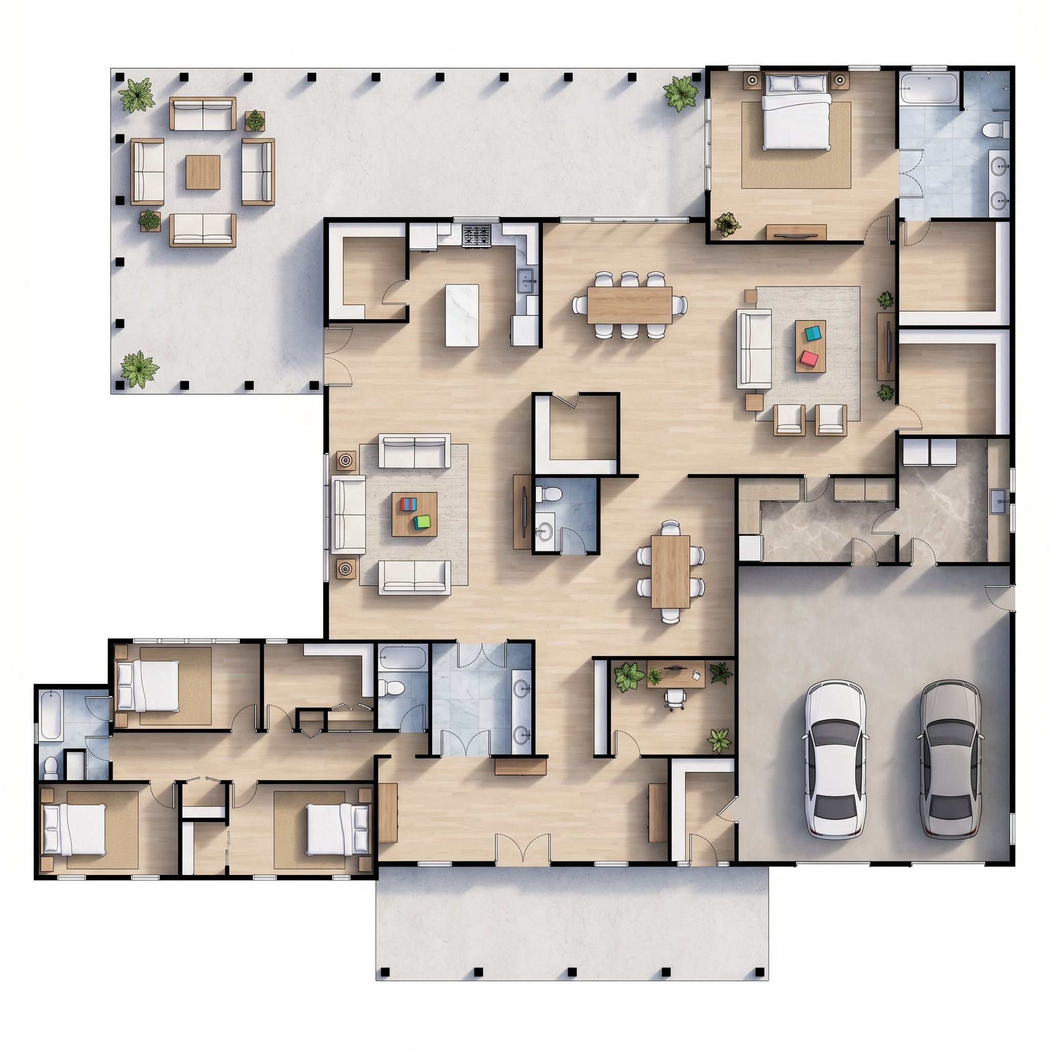 6 bedroom bright floor plan showing 4 bathrooms - 8,803 sq ft