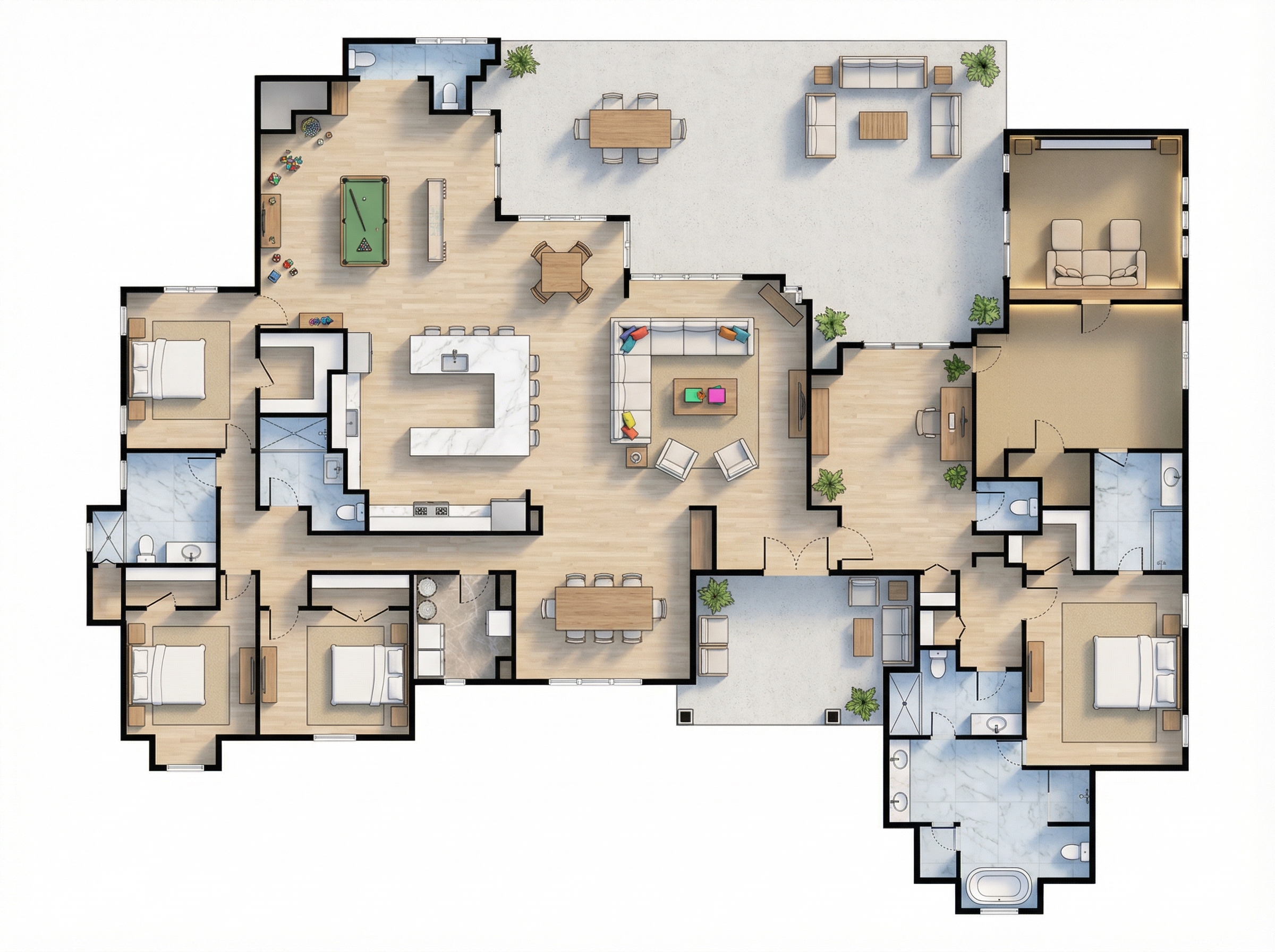 4 bedroom floor plan showing 7 bathrooms - 7,290 sq ft