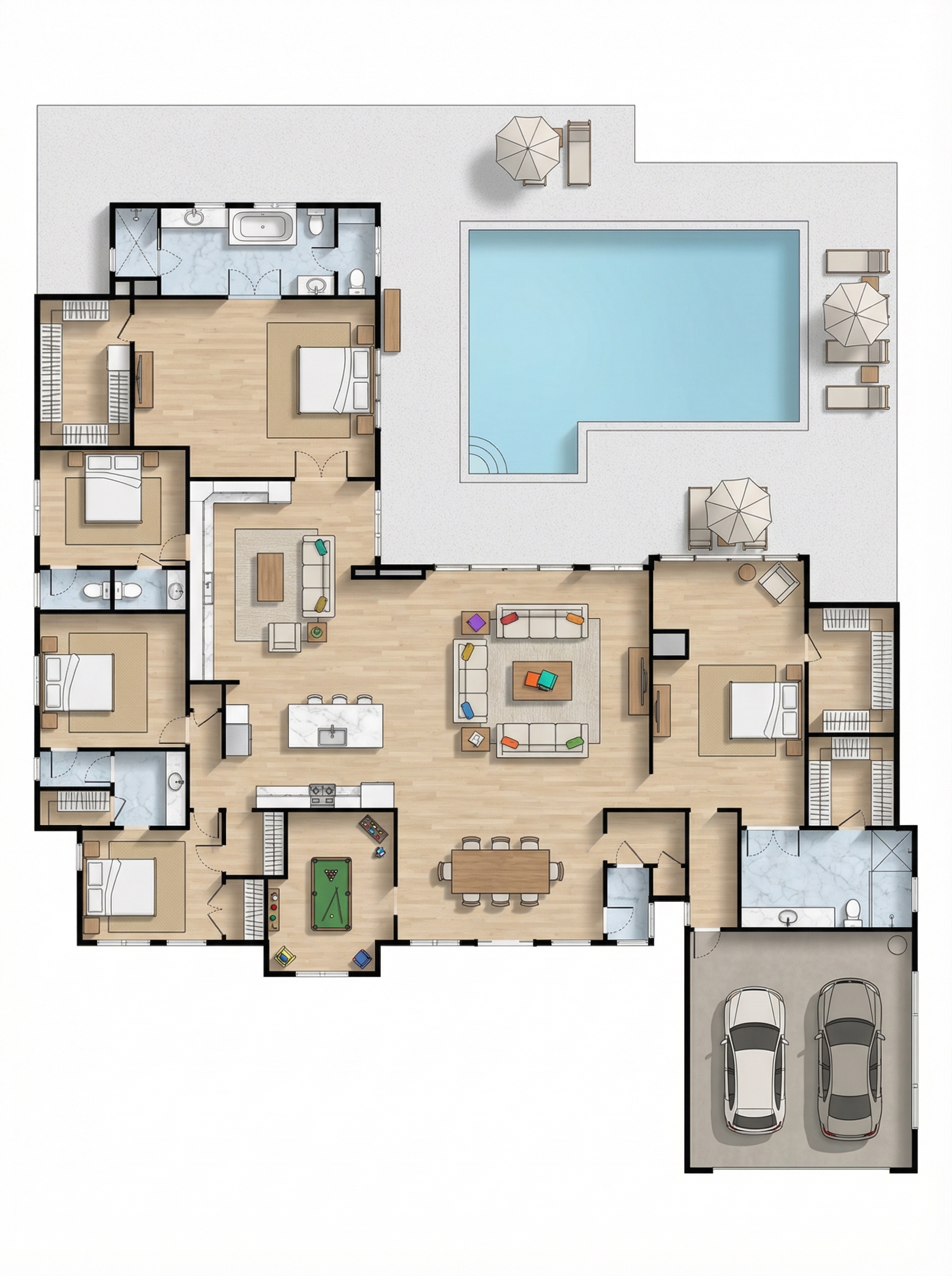 4 bedroom natural floor plan showing 7 bathrooms - 9,748 sq ft