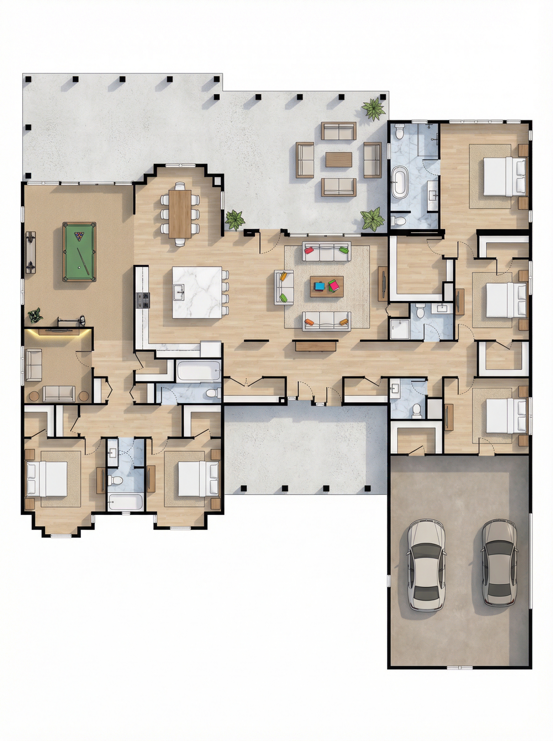 5 bedroom natural floor plan showing 6 bathrooms - 6,620 sq ft
