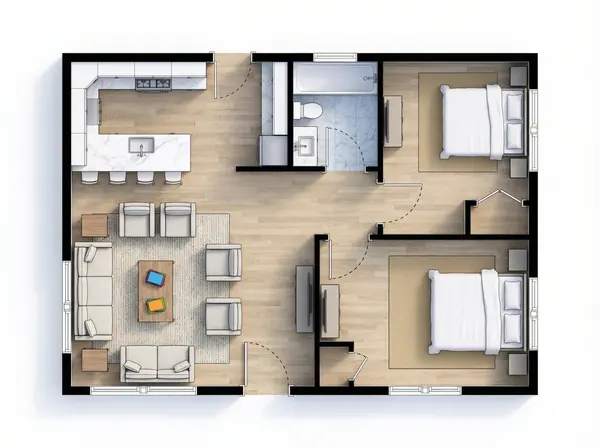 Cozy Bright 2-Bed floorplan