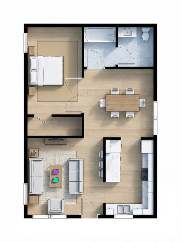 Compact Industrial 1-Bed Home floorplan
