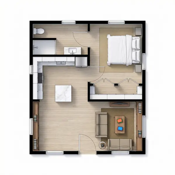 Compact Dark 1-Bed floorplan