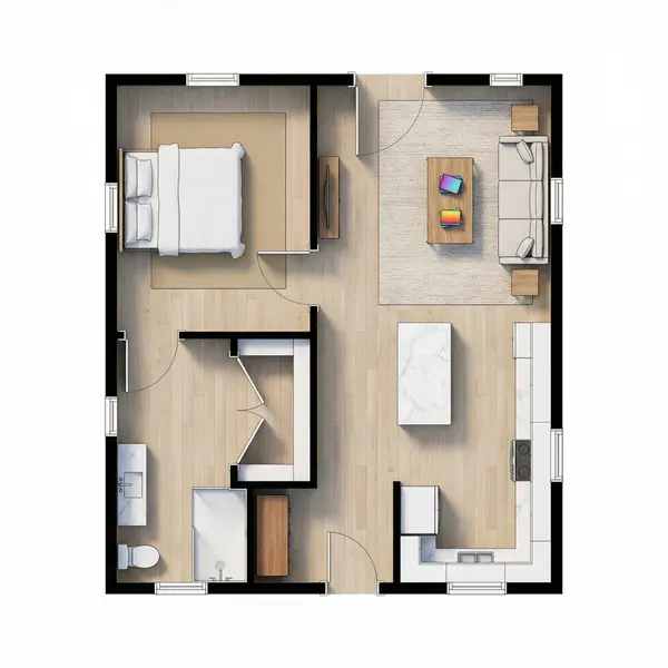 Industrial 1 Bed 1 Bath House Plan floorplan