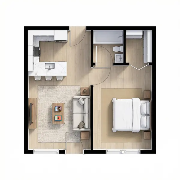 Compact Dark 1-Bed floorplan
