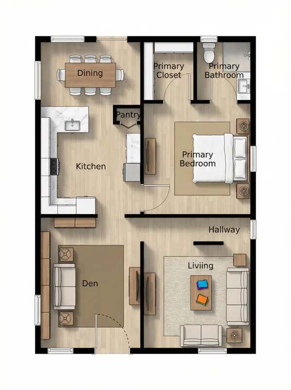 Compact Earthy 1-Bed floorplan