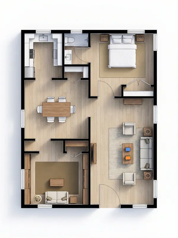 Compact Dark 1-Bed Home floorplan