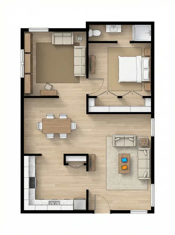Compact Dark 1-Bed Home floorplan