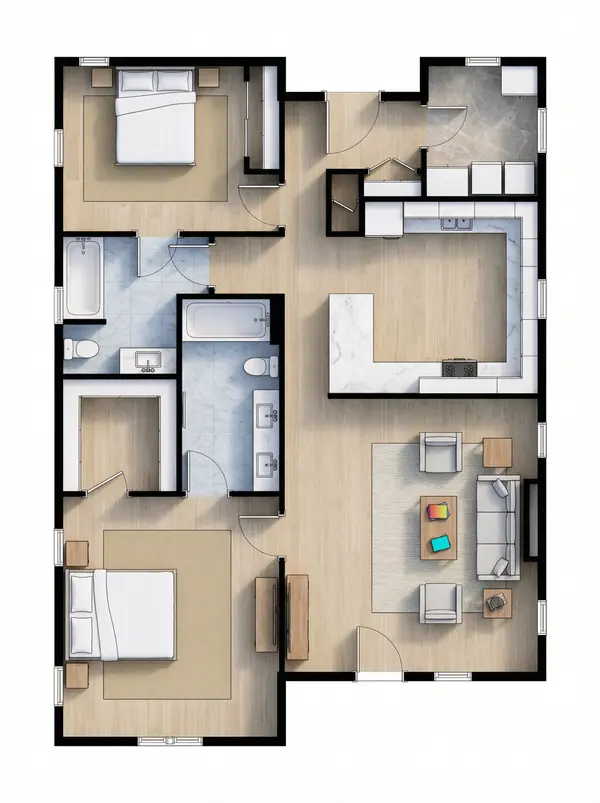 Cozy Earthy 2-Bed floorplan