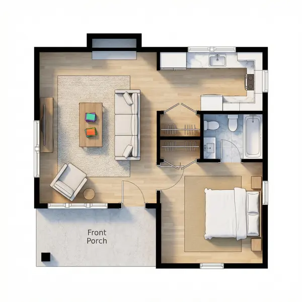 Compact Earthy 1-Bed House floorplan