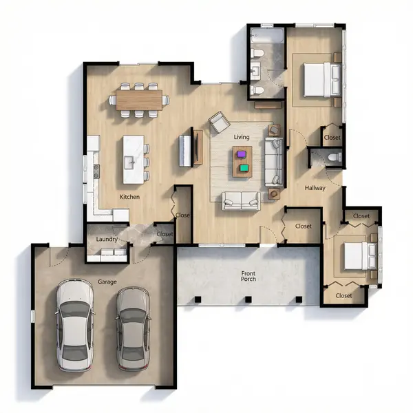 Compact Dark 2-Bed Home floorplan