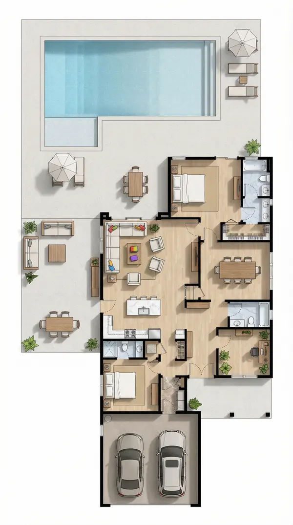 2 Bed 3 Bath House Plan floorplan