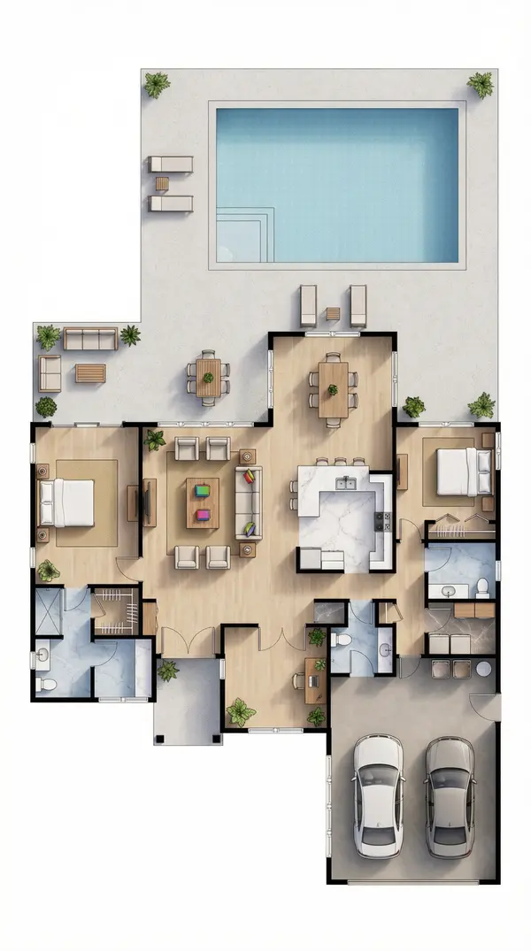 2 Bed 3 Bath House Plan floorplan