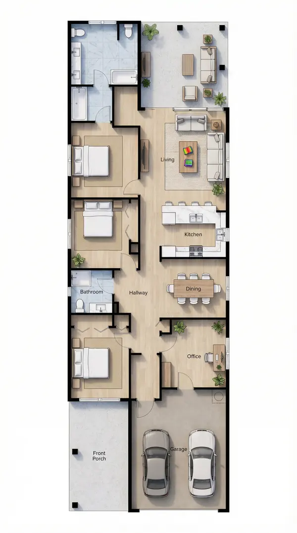 Sleek Industrial 3-Bed House floorplan
