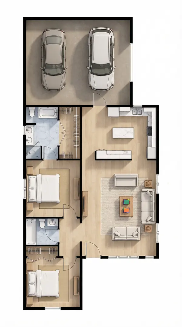 Sleek Custom 2-Bed Home Plan floorplan