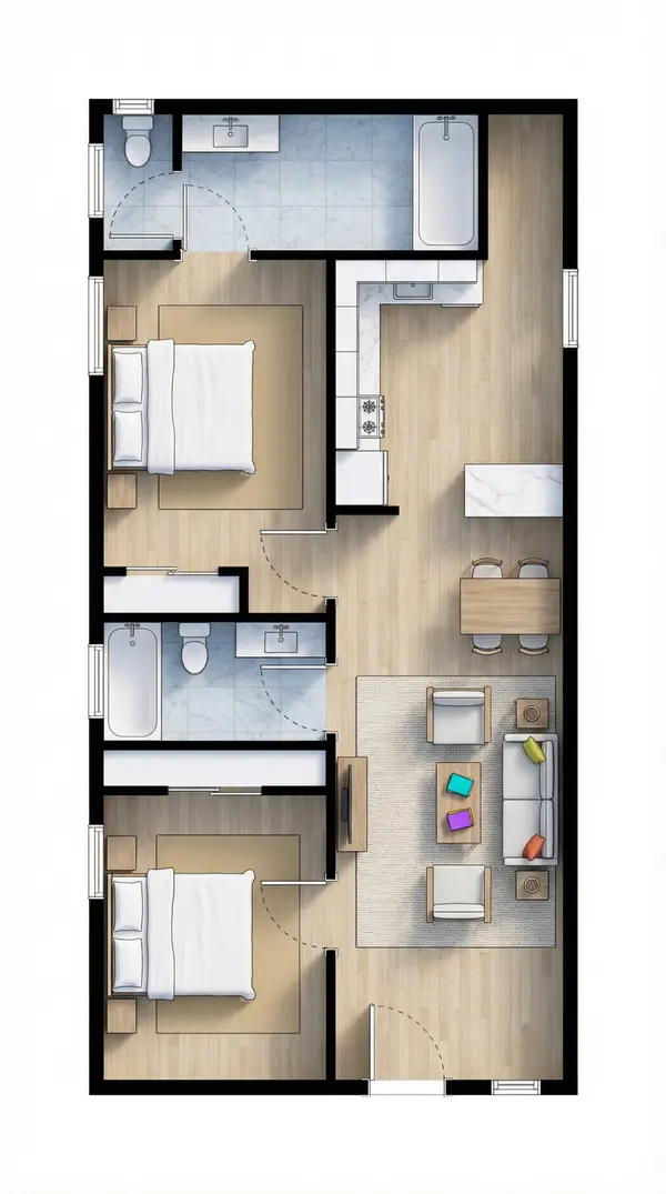 Compact Dark Tiny 2-Bed Home floorplan