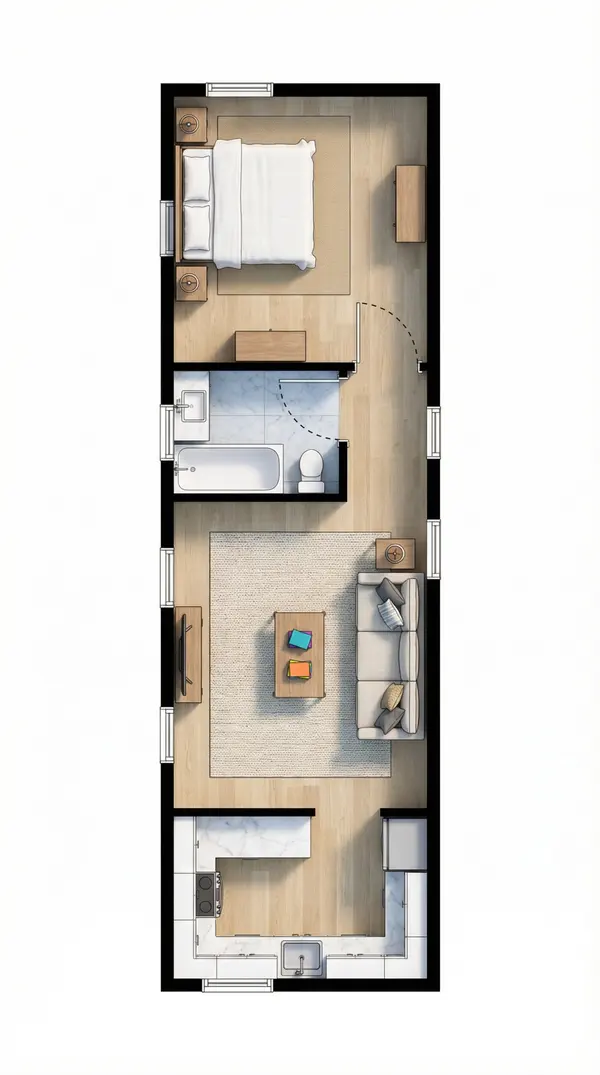 Compact Dark 1-Bed floorplan