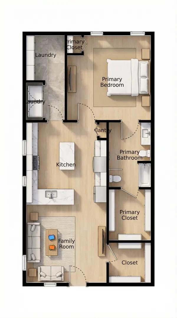 Compact Dark Tiny 1-Bed Home floorplan