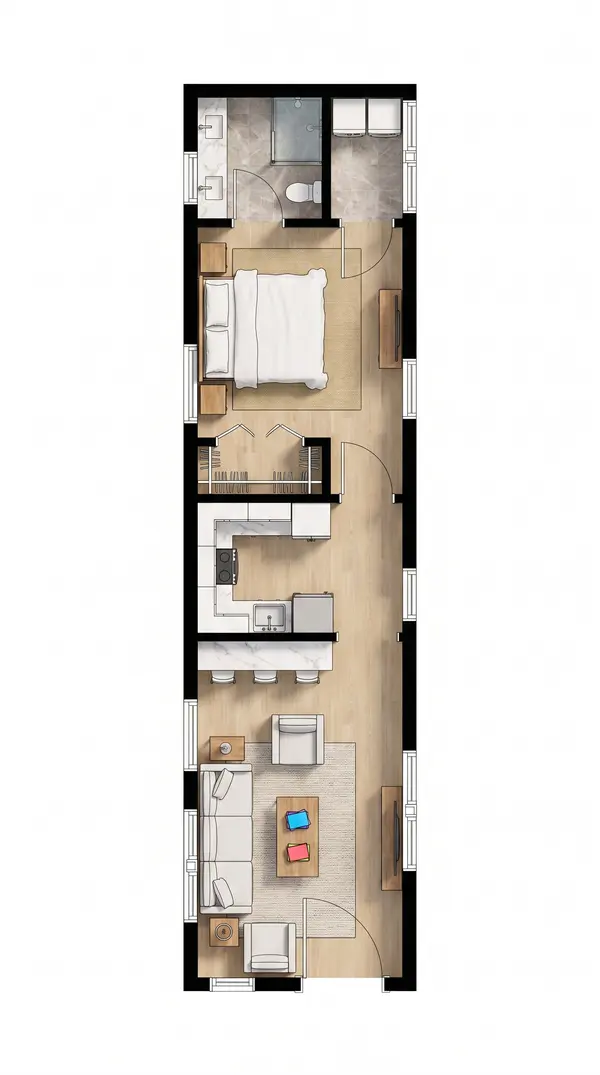 Compact Dark Tiny 1-Bed House floorplan