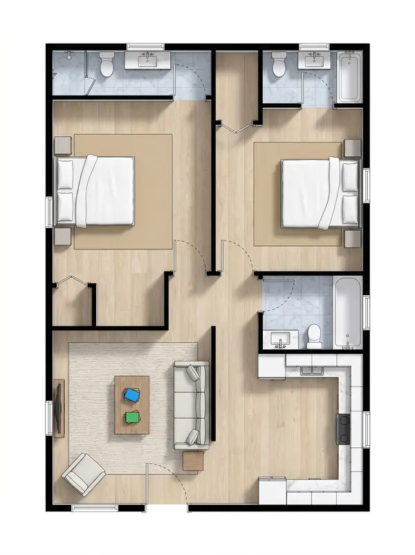 Compact Industrial 2-Bed House floorplan