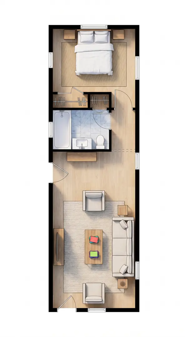 Compact Dark 1-Bed Home floorplan