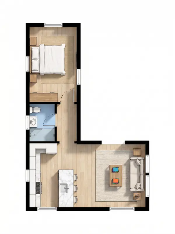 Compact 1-Bed Natural floorplan