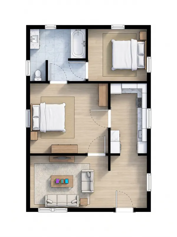 Earthy Tiny 2-Bed House floorplan