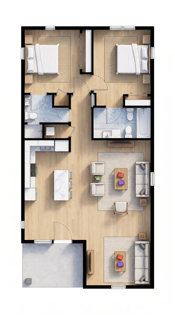 Earthy 2-Bed with Porch floorplan
