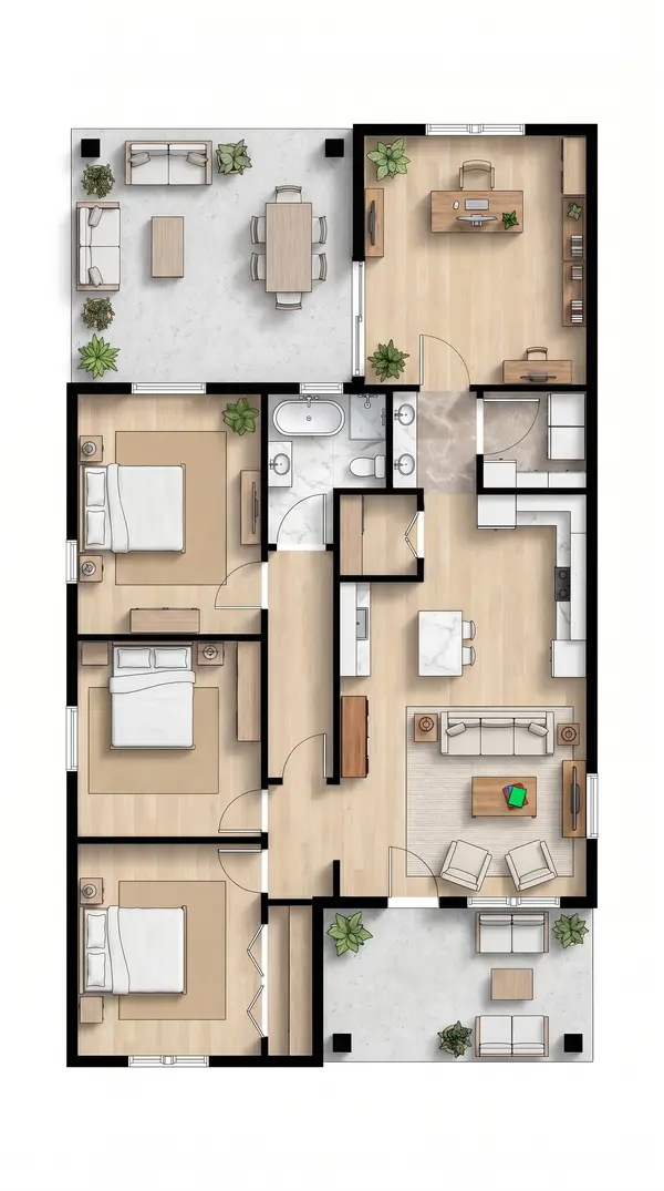 Compact Industrial 3-Bed floorplan