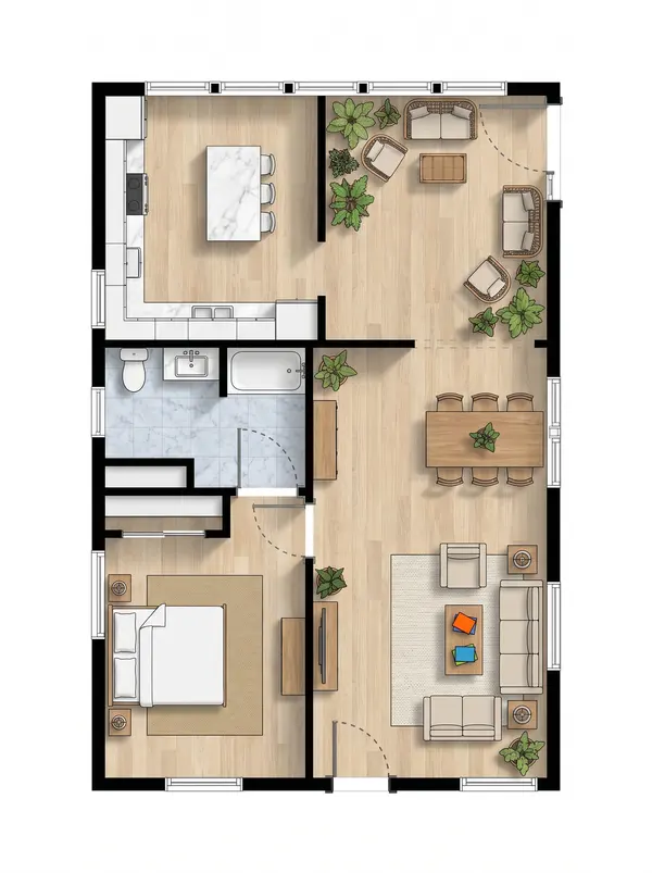 Compact Earthy 1-Bed floorplan