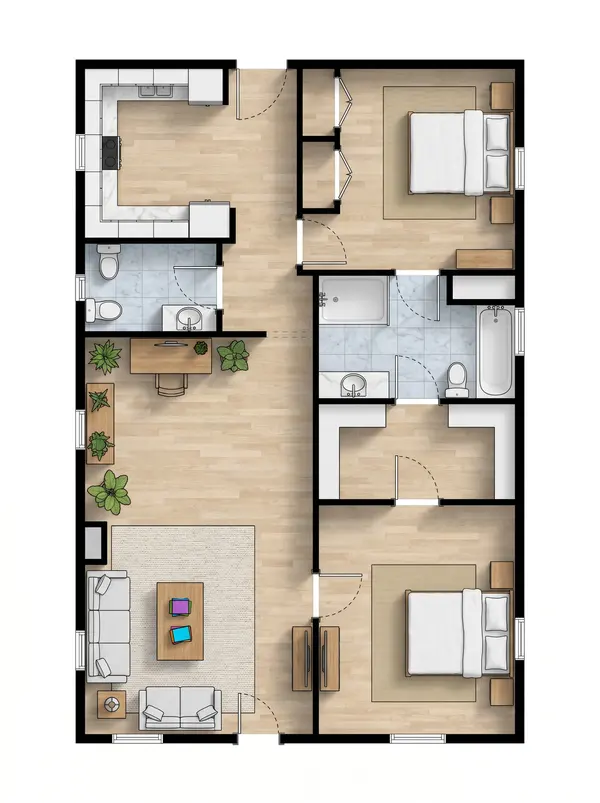 Cozy Earthy 2-Bed House floorplan