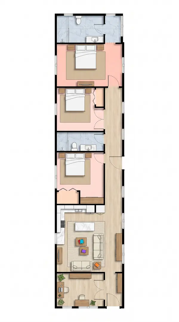 Compact Dark 3-Bed floorplan