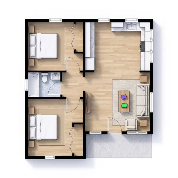 Earthy 2-Bed Home Design floorplan