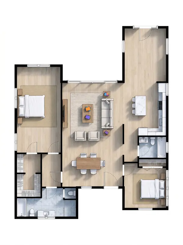 Compact Dark 2-Bed Home floorplan