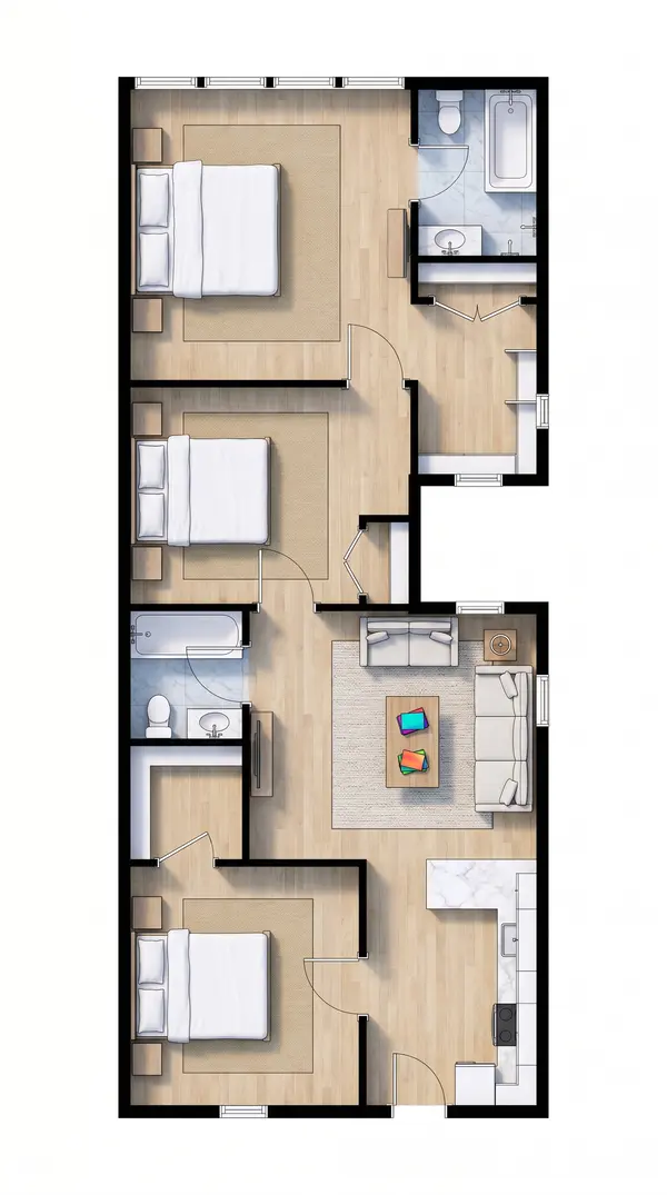 Earthy 3-Bed Brick Home floorplan