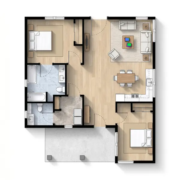 Bright 1-Bed with Covered Porch floorplan