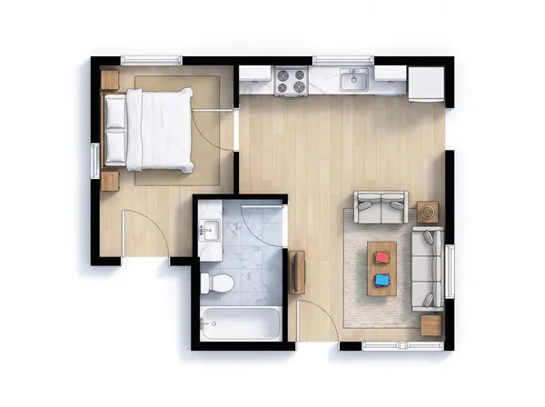 Compact Earthy Tiny 1-Bed floorplan