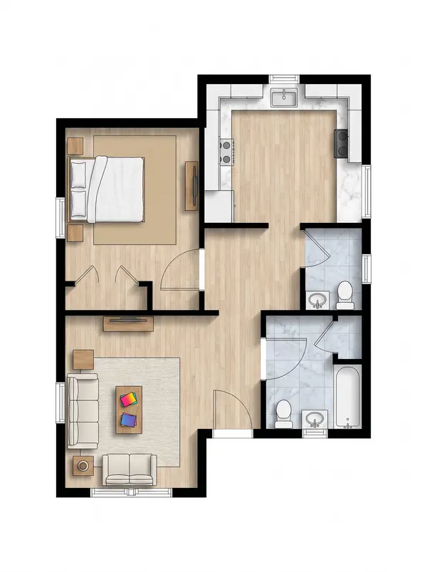 Compact Dark 1-Bed Home floorplan