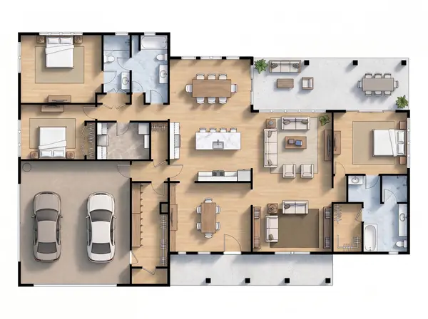 Sleek Industrial 3-Bed House floorplan