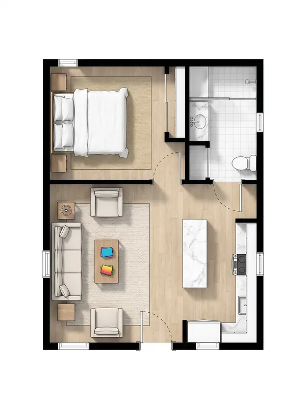 Compact Dark 1-Bed floorplan