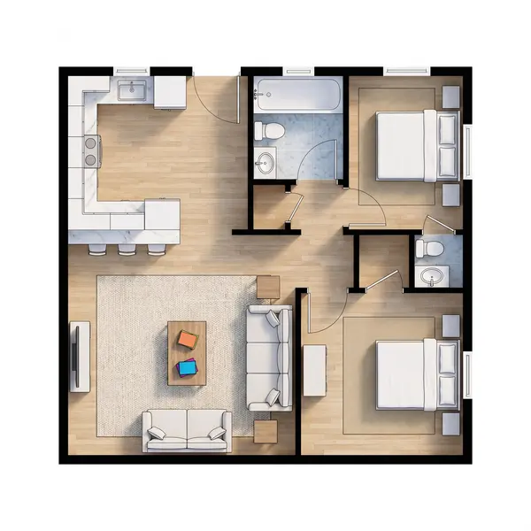 Cozy Bright 2-Bed floorplan