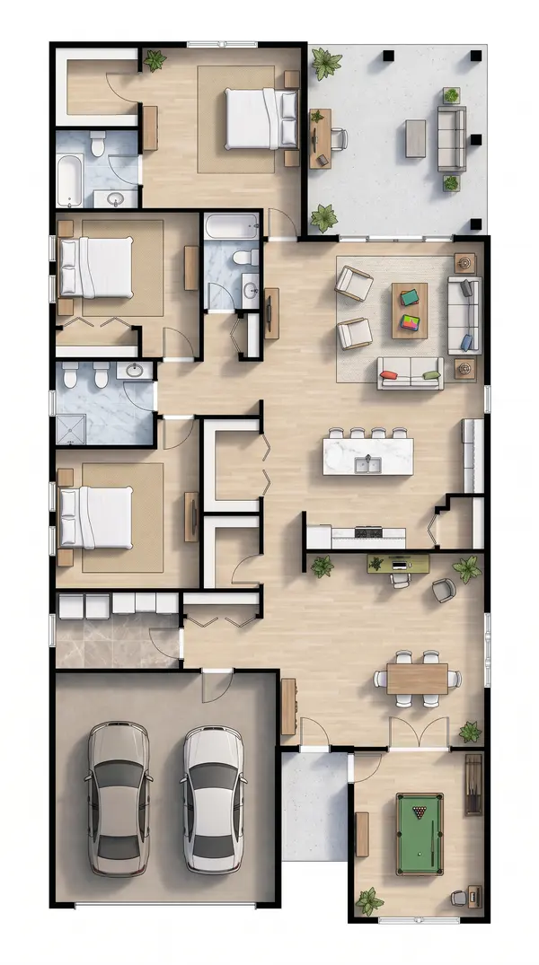 Sprawling 3-Bed Earthy floorplan