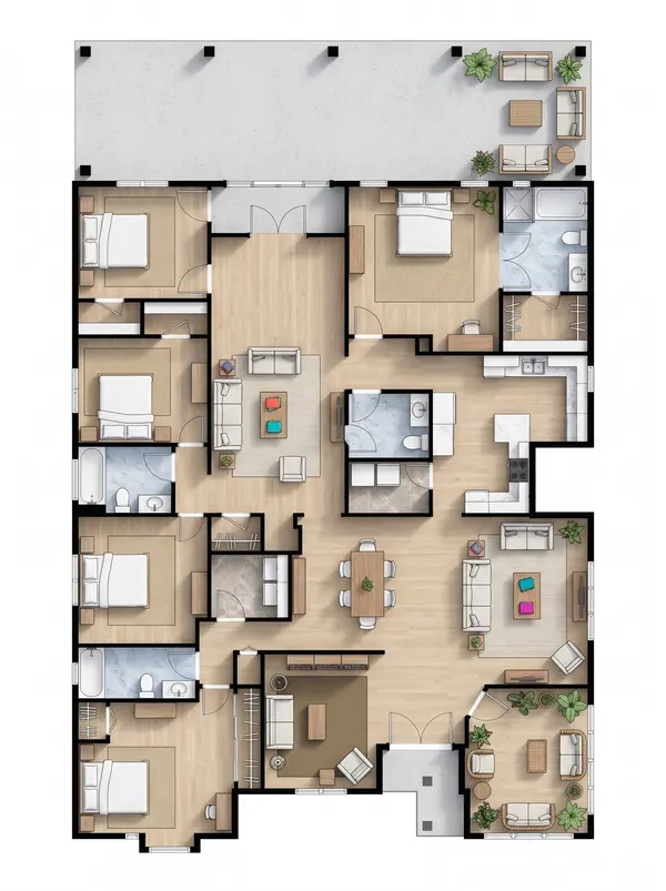 Sleek 4-Bed Dark House floorplan