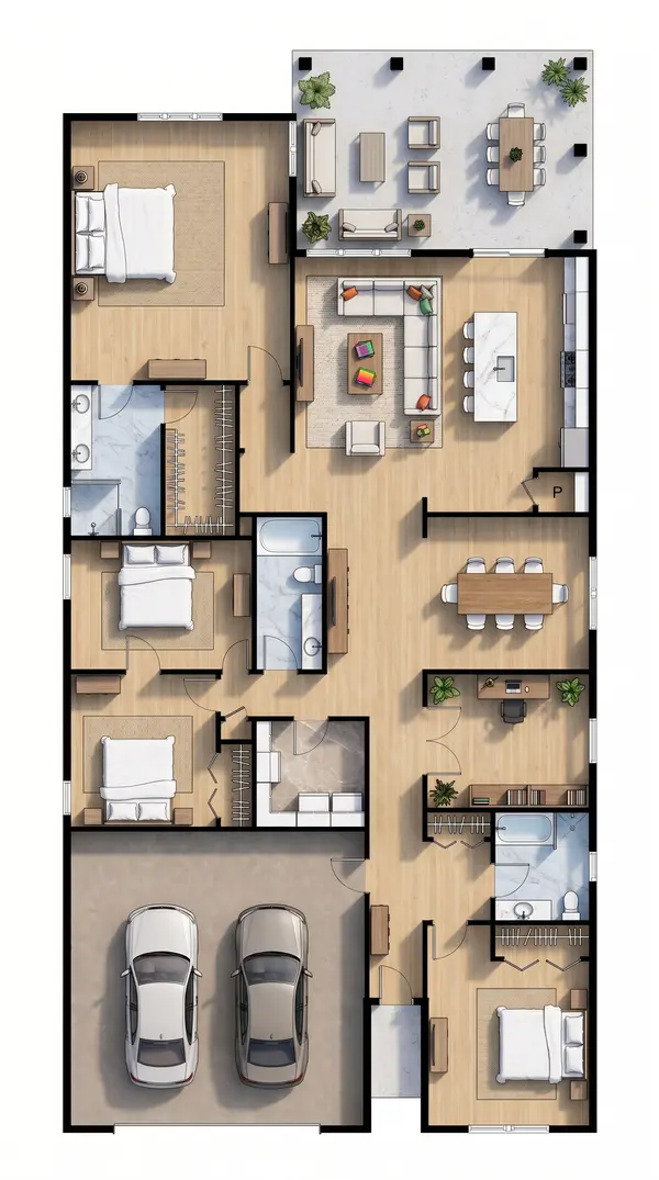 Sprawling 4-Bed Industrial floorplan