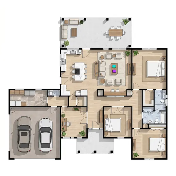 Sleek Industrial 3-Bed Design floorplan