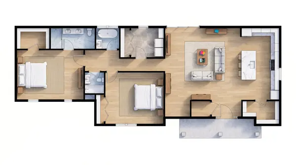 Earthy 2-Bed Ranch floorplan