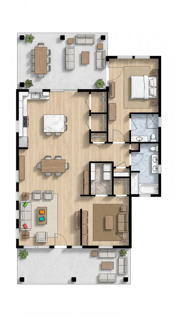 Classic 1-Bed Covered Porch House floorplan