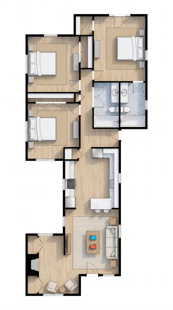 Streamlined Dark 2-Bed floorplan