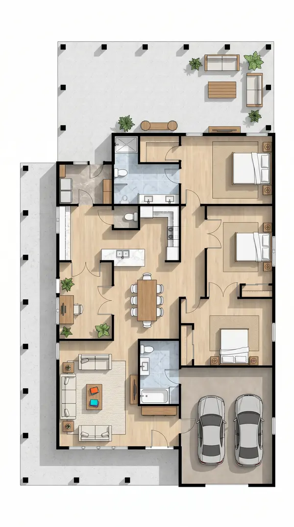 Earthy 3-Bed Ranch floorplan