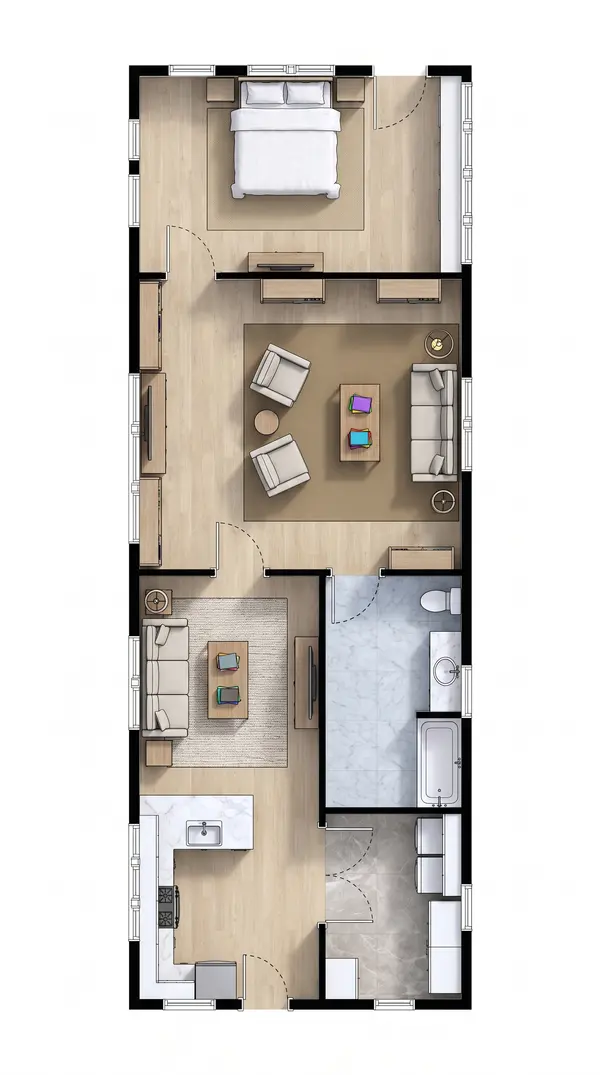 Compact 1-Bed Dark House floorplan